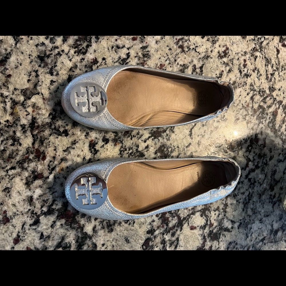 Tory Burch metallic silver flats